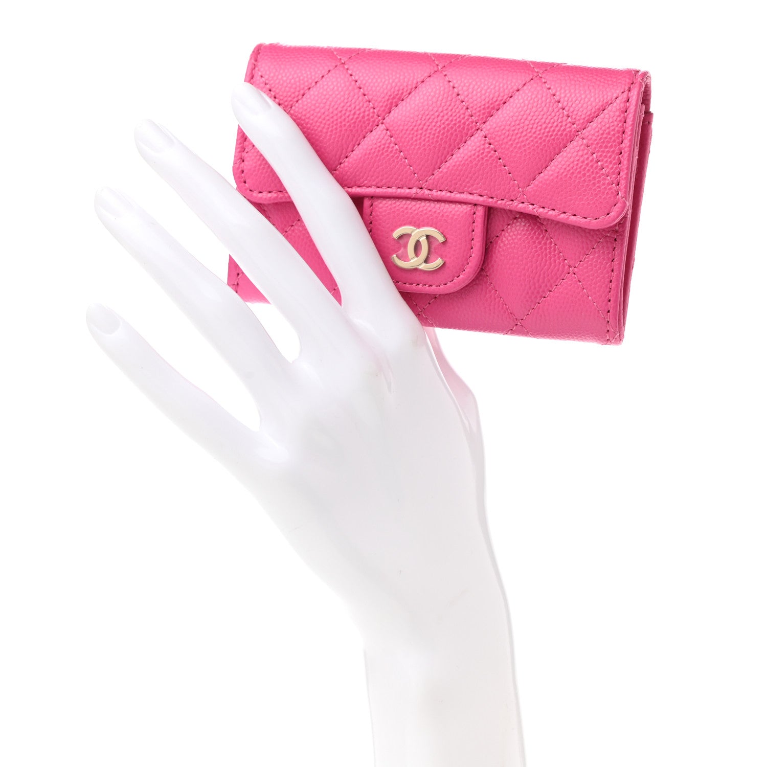 Chanel Caviar Quilted Flap Card Holder Wallet Dark Pink 2 of 9
