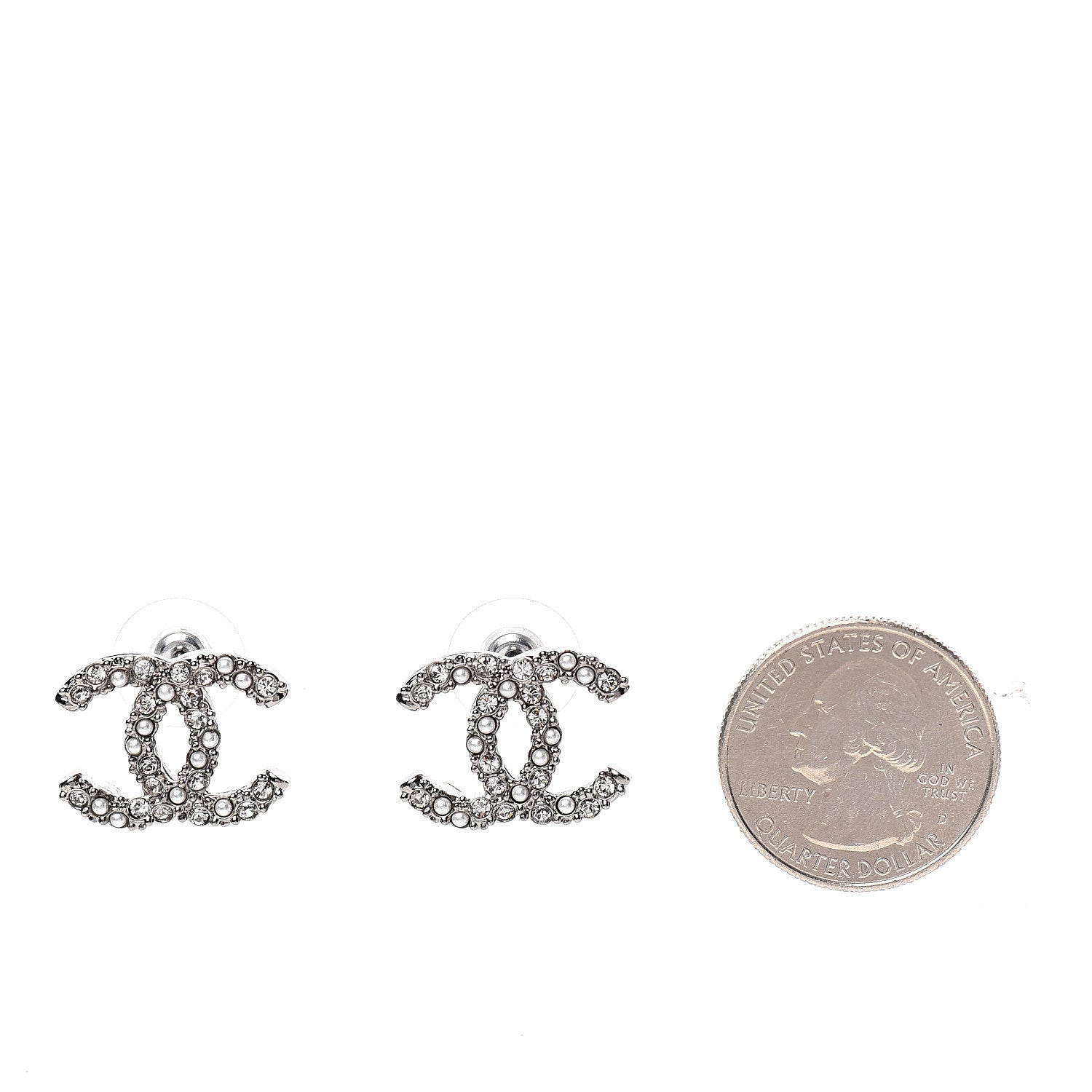 Chanel Crystal Pearl CC Earrings Silver 2 of 5
