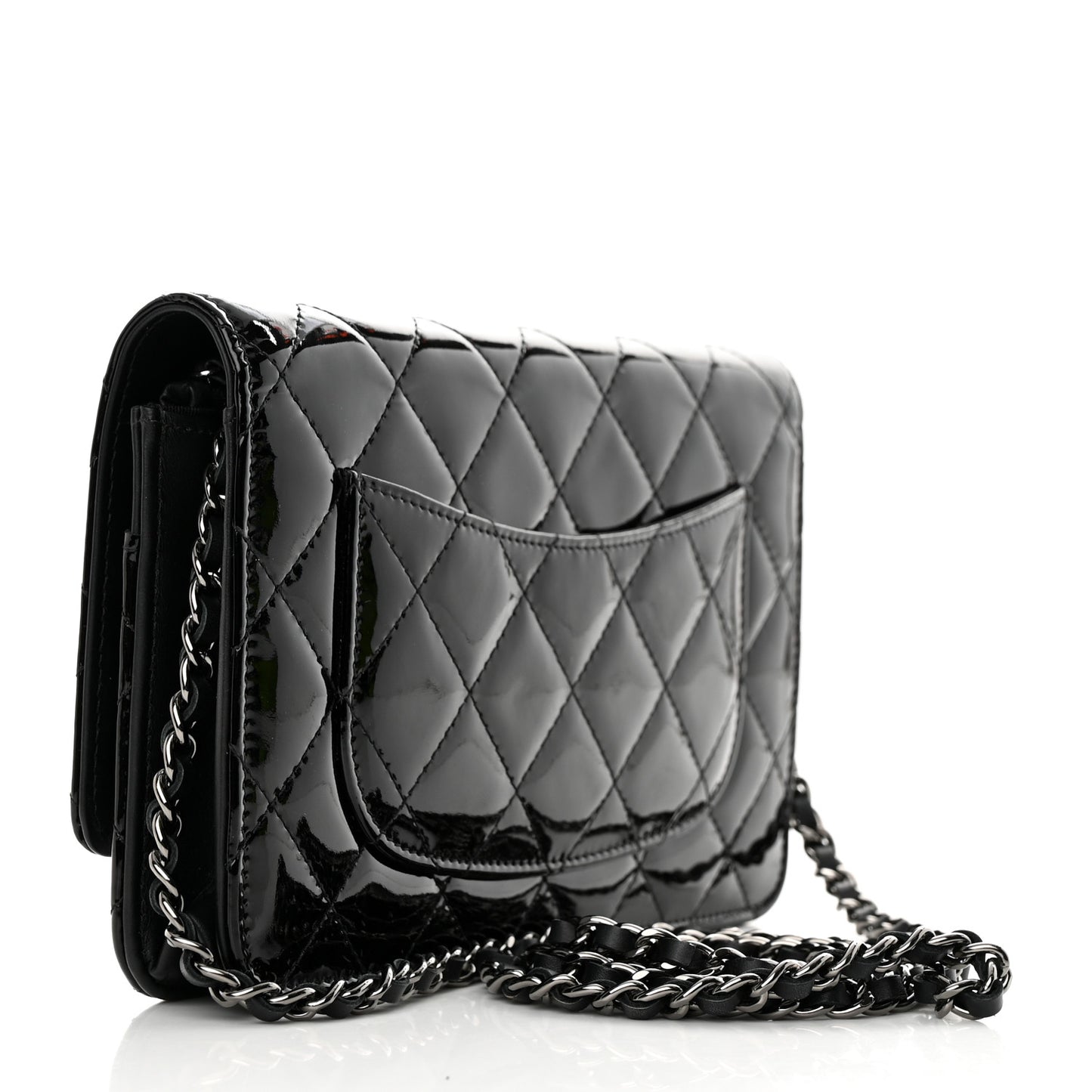 Patent Quilted Wallet On Chain WOC Black