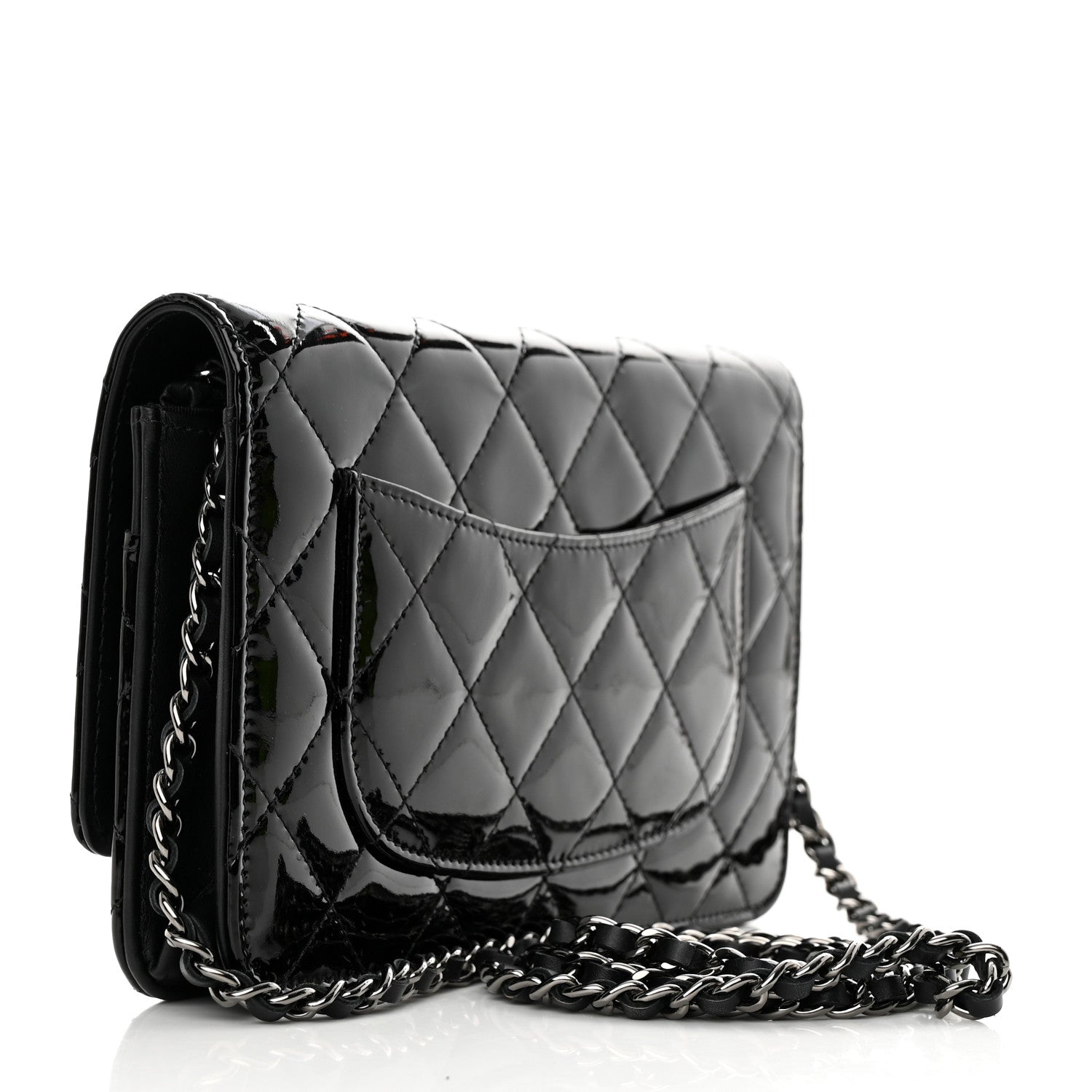 Chanel Patent Quilted Wallet On Chain WOC Black 3 of 14