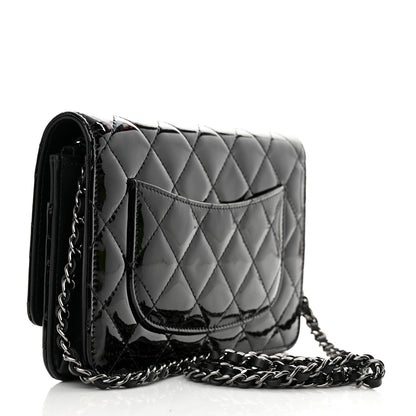 Chanel Patent Quilted Wallet On Chain WOC Black 3 of 14