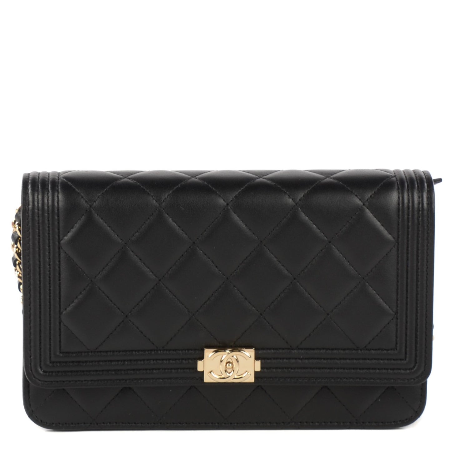 Lambskin Quilted Boy Wallet On Chain WOC Black