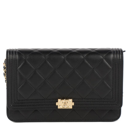 Chanel Lambskin Quilted Boy Wallet On Chain WOC Black 1 of 8