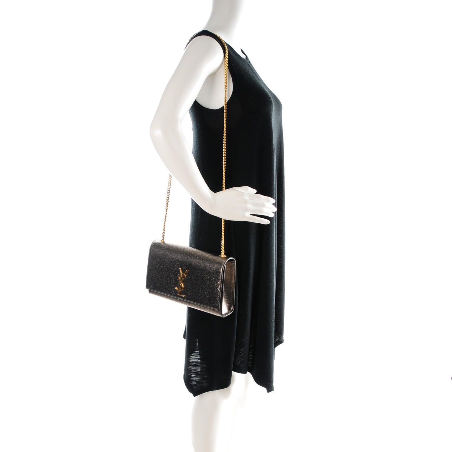 Metallic Calfskin Medium Classic Monogram Kate Satchel Grey