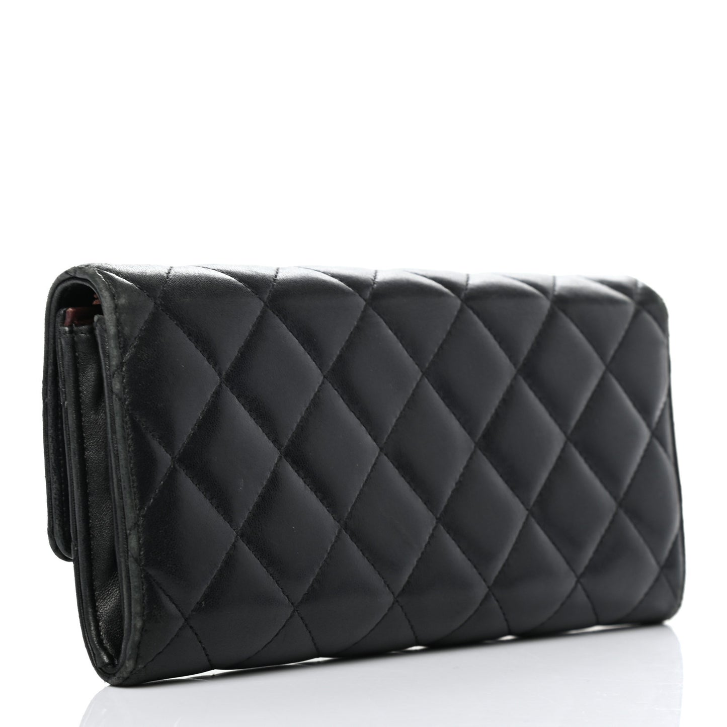 Lambskin Quilted Large Gusset Flap Wallet Black
