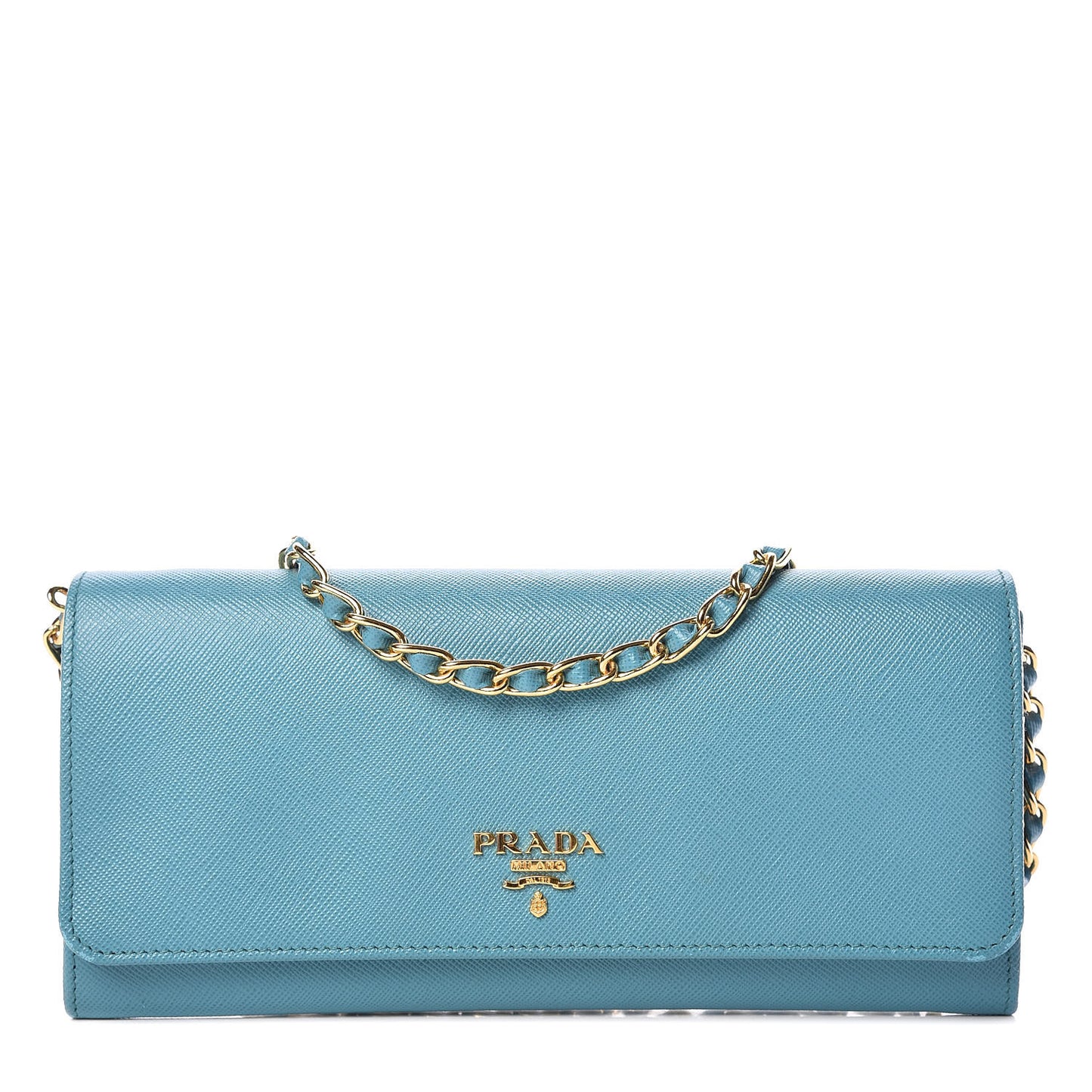 Saffiano Metal Oro Chain Wallet Turchese