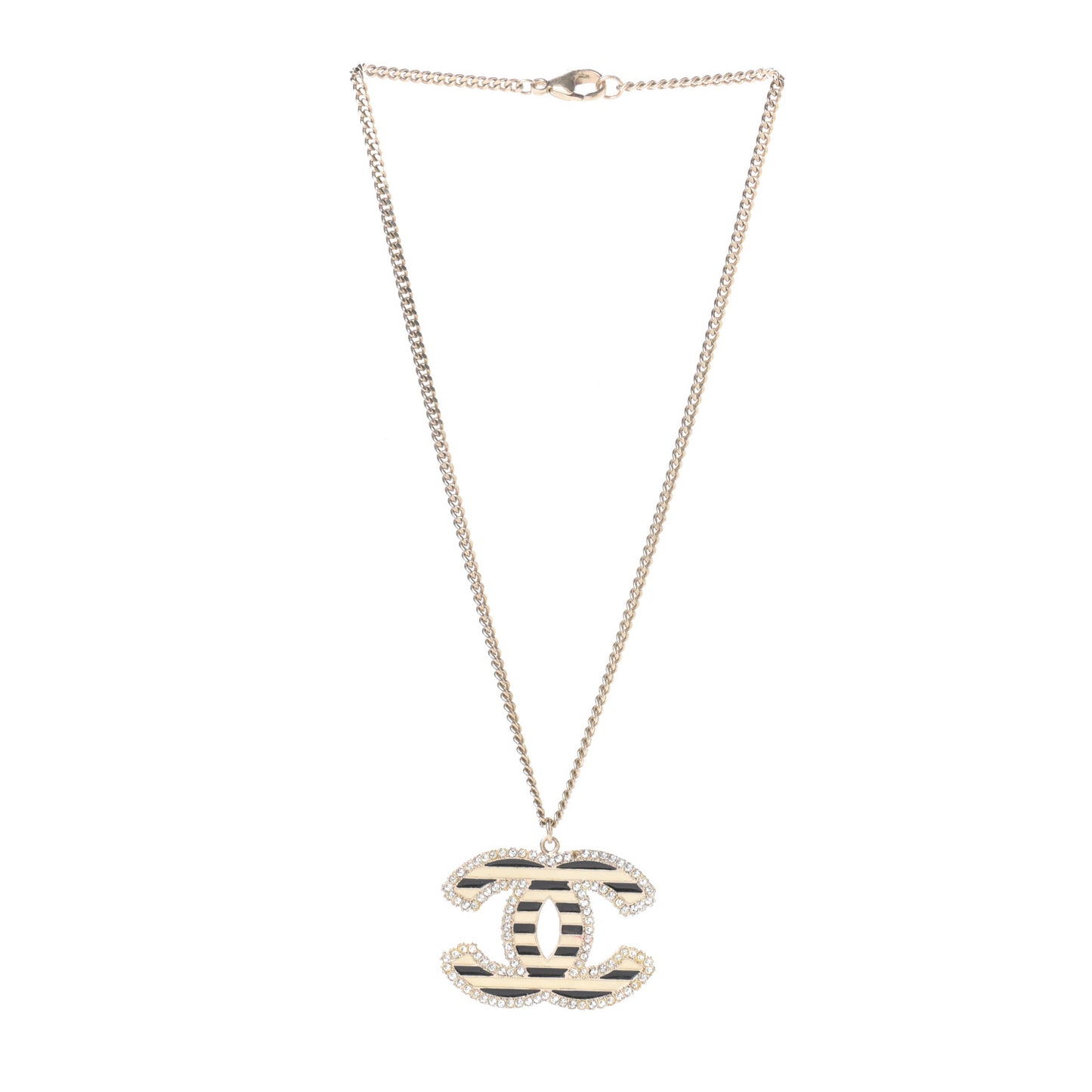 Crystal Enamel Striped CC Necklace Gold Black