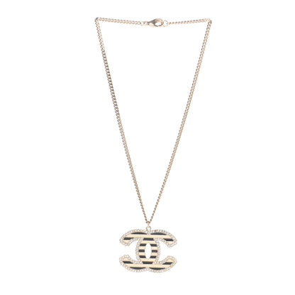 Chanel Crystal Enamel Striped CC Necklace Gold Black 3 of 5