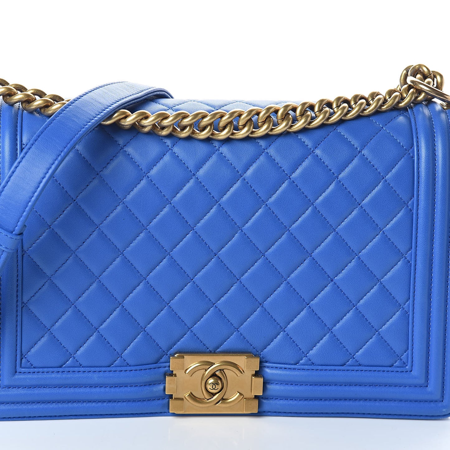 Lambskin Quilted New Medium Boy Flap Blue