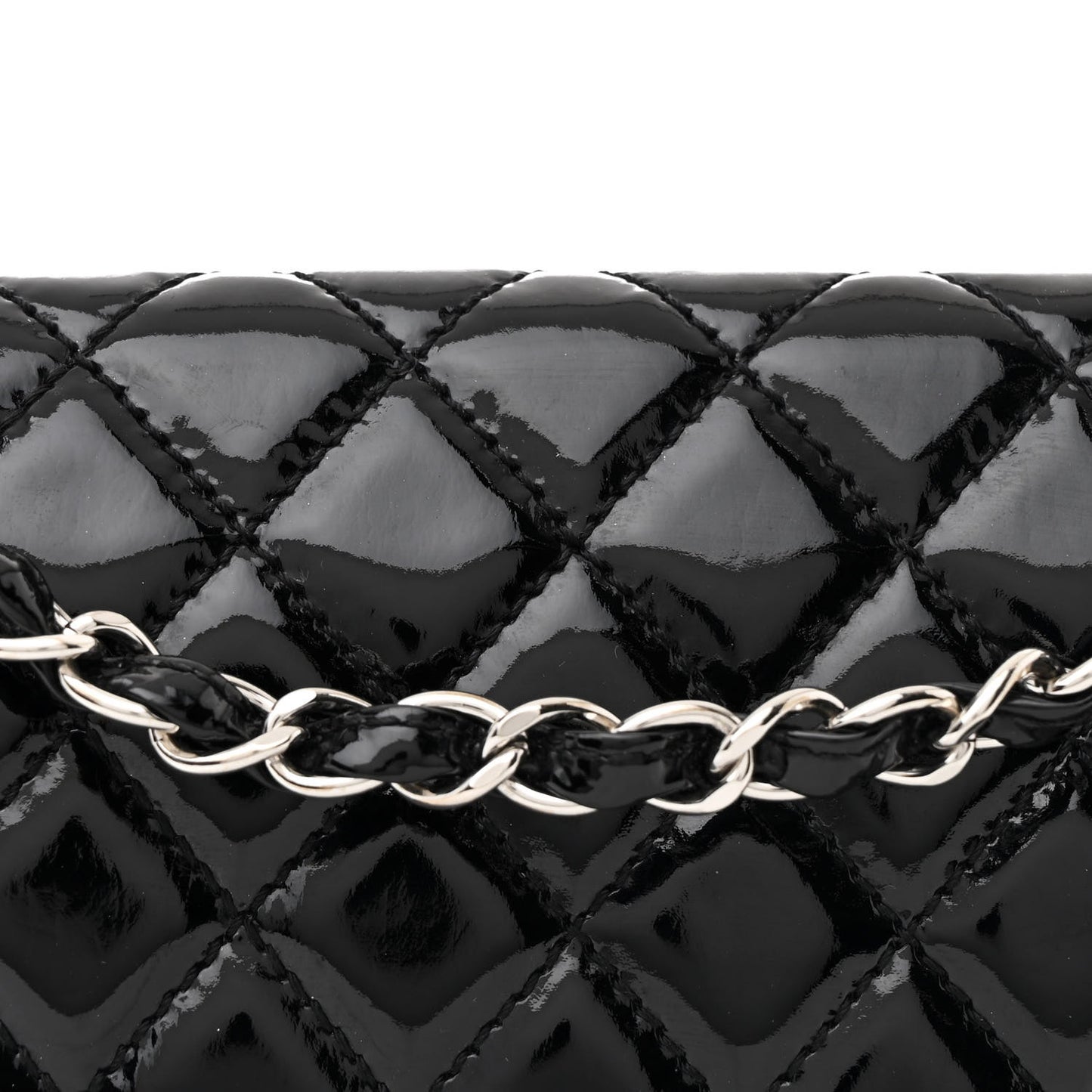 Patent Quilted Medium Double Flap Black