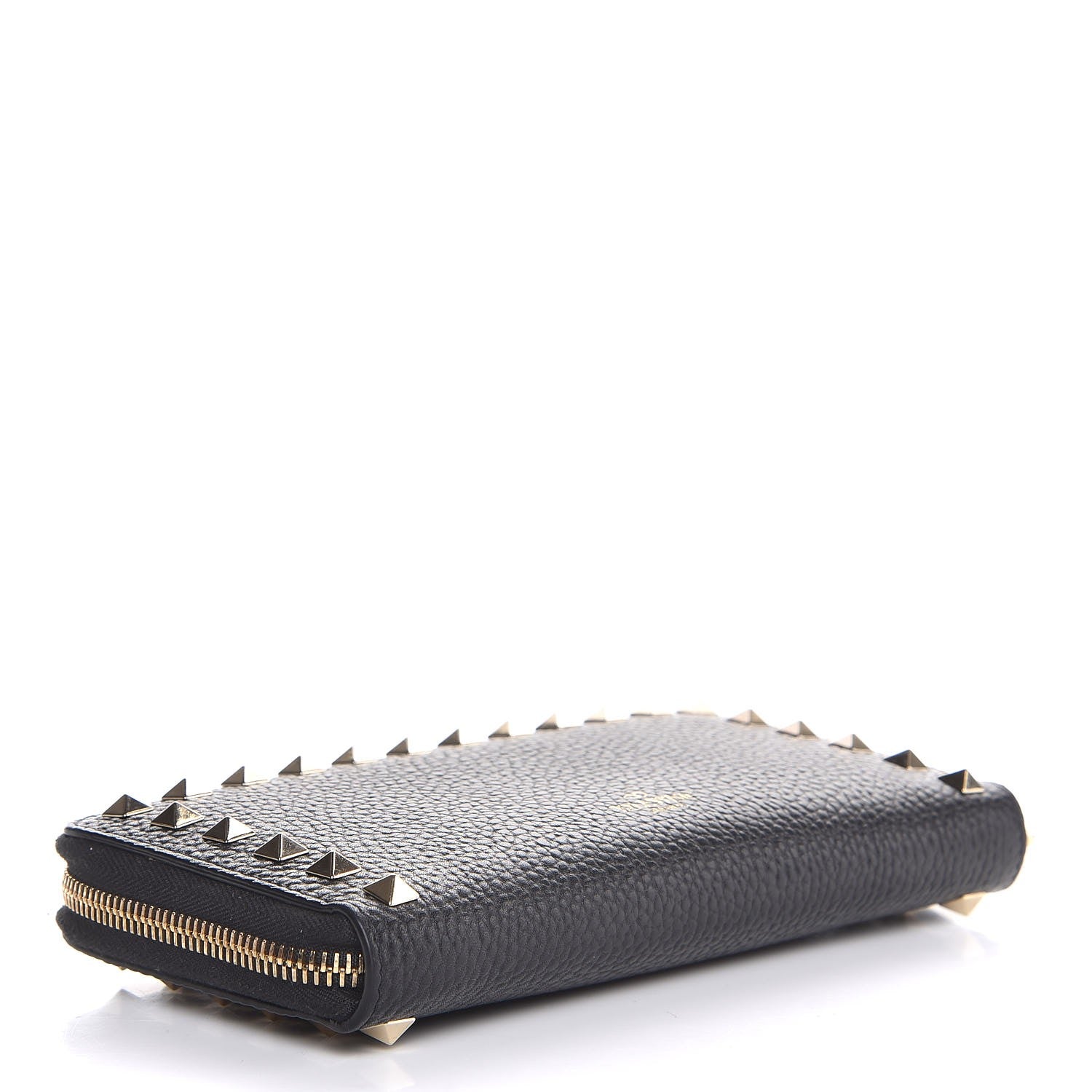 Valentino Garavani Pebbled Calfskin Rockstud Zip Around Wallet Black 4 of 8