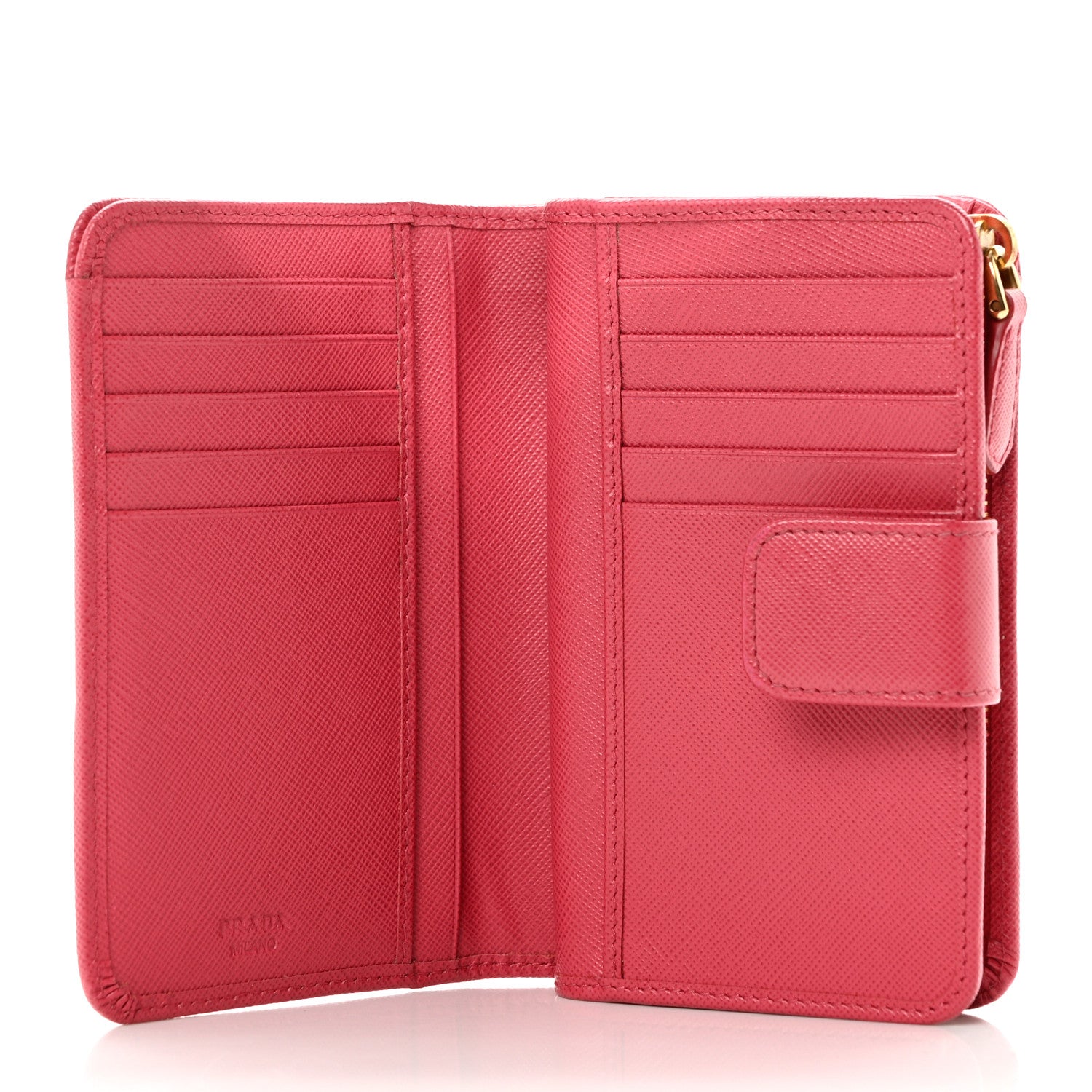 Prada Saffiano Metal Compact Wallet Peonia 5 of 8