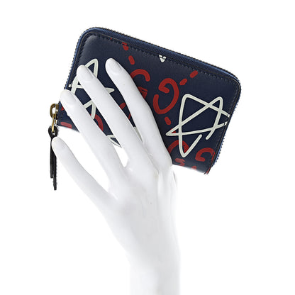 Gucci Calfskin GucciGhost Zip Around Card Case Blue Agata Hibiscus Red 2 of 8