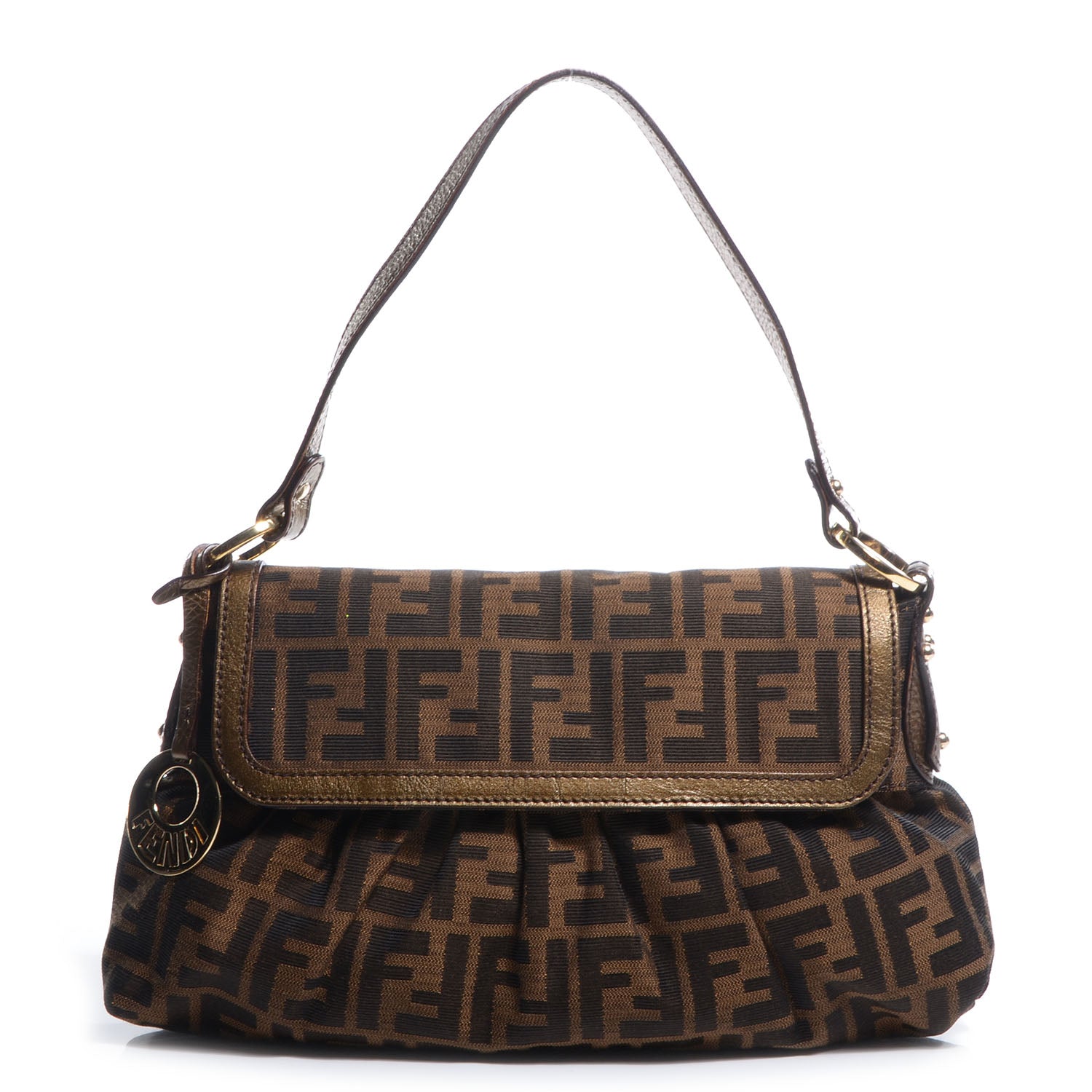 Fendi Zucca Laminated Vachetta Small Chef Shoulder Bag Tobacco Bronzo 1 of 8