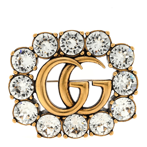 Metal Crystal Double G Brooch Aged Gold