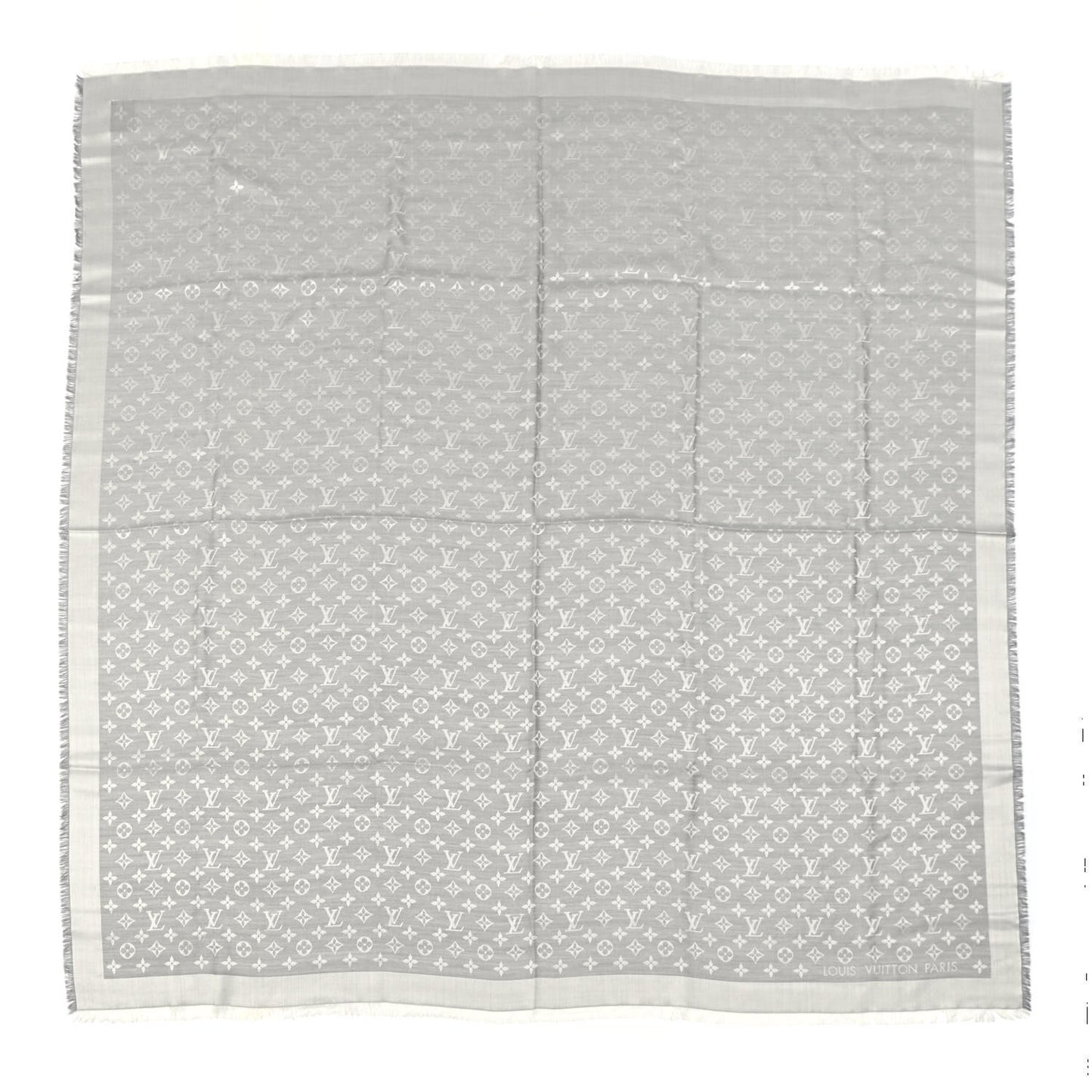 Wool Silk Monogram Denim Shawl Pearl Grey