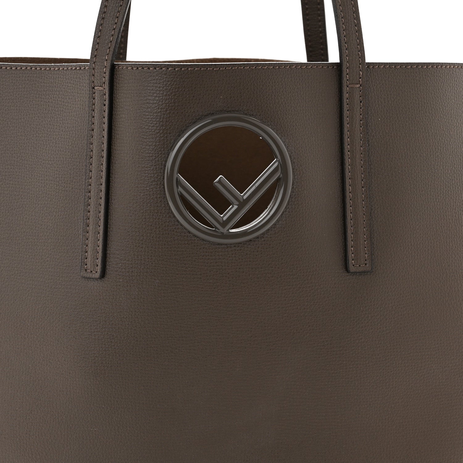 Fendi Vitello Vienna Enamel F is Fendi Shopping Tote Carbone Tobacco 10 of 12