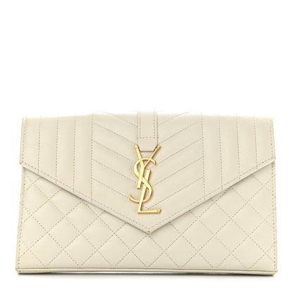 Saint Laurent Grain De Poudre Mixed Matelasse Triquilt Monogram Chain Wallet Crema Soft 1 of 8