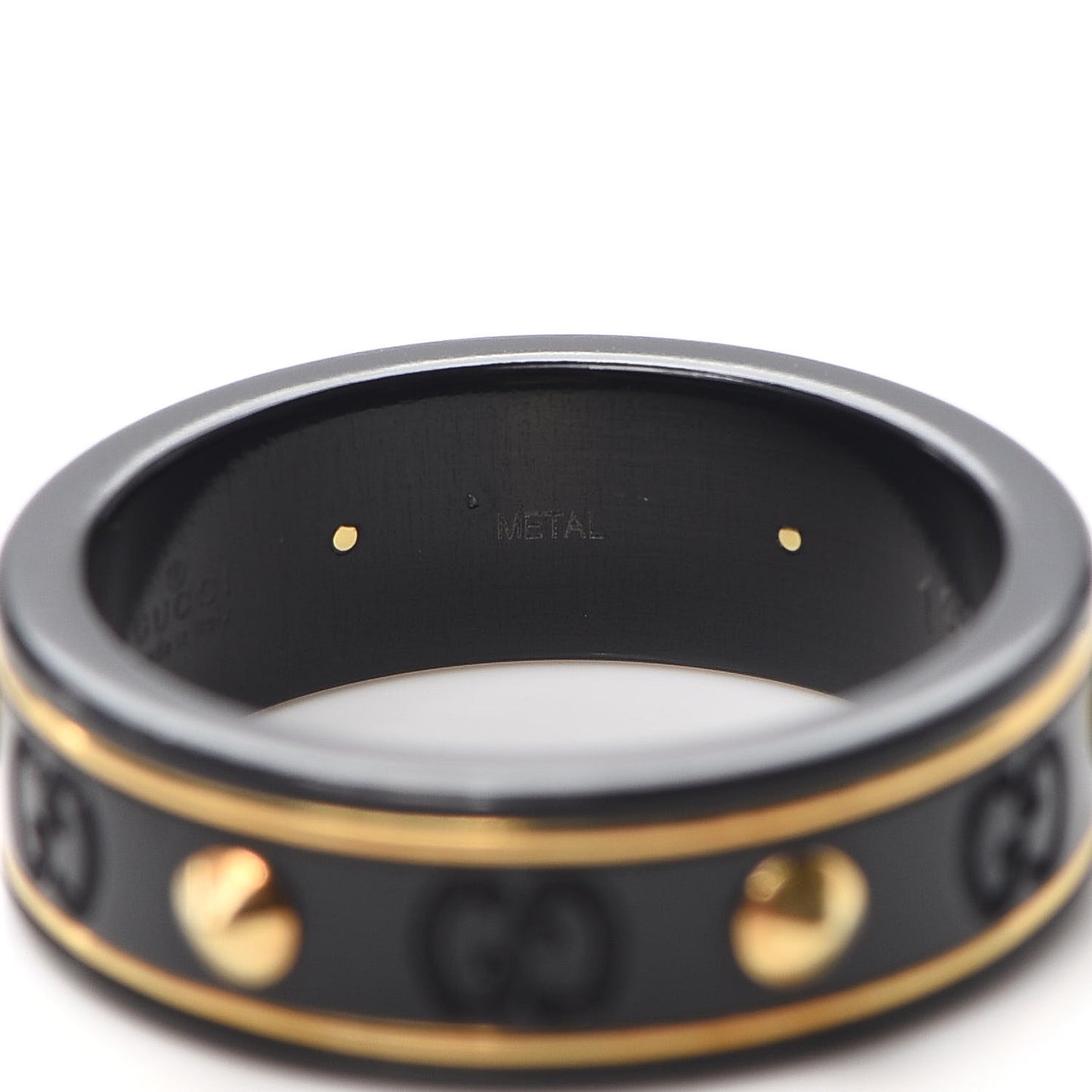 18K Yellow Gold Zirconia Powder 7mm Studded Icon Ring Black 58 8.5