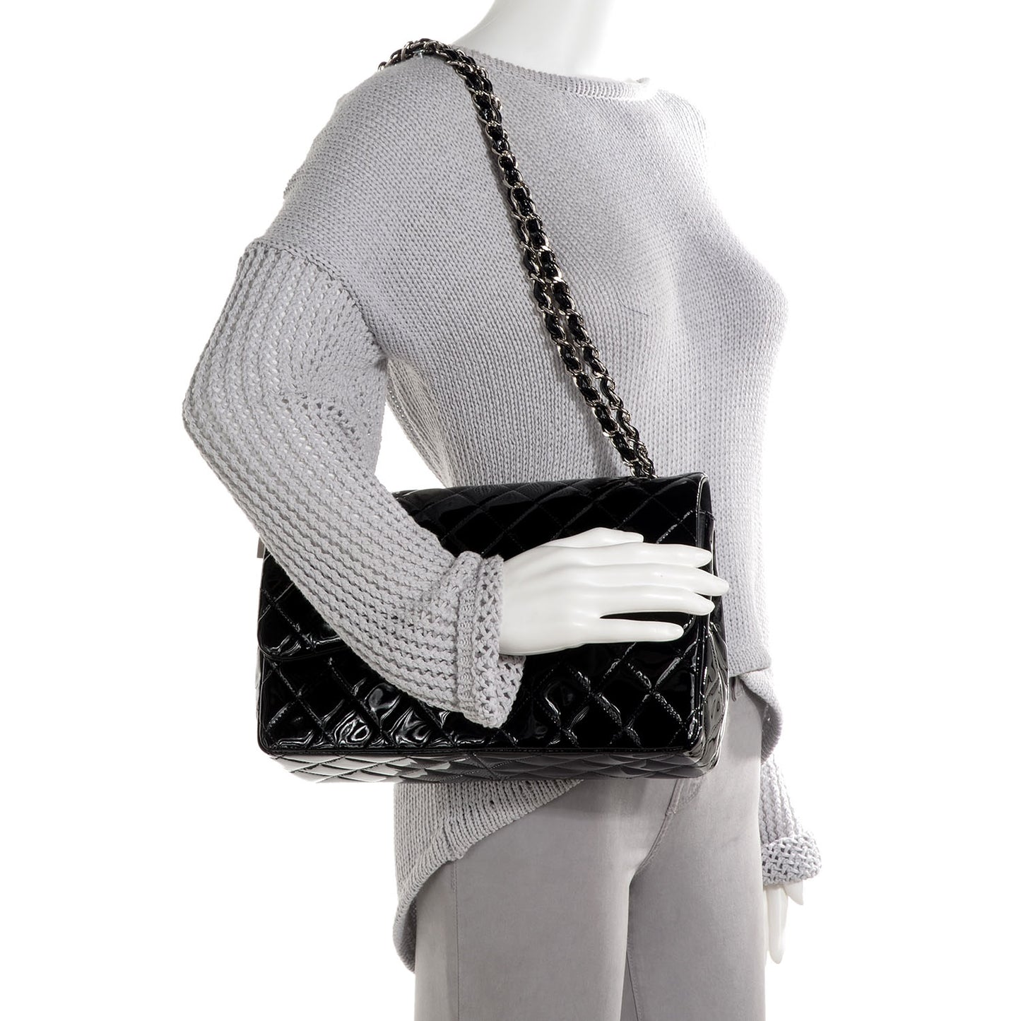 Patent Quilted Jumbo Double Flap Black
