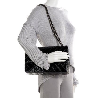Chanel Patent Quilted Jumbo Double Flap Black 2 of 9