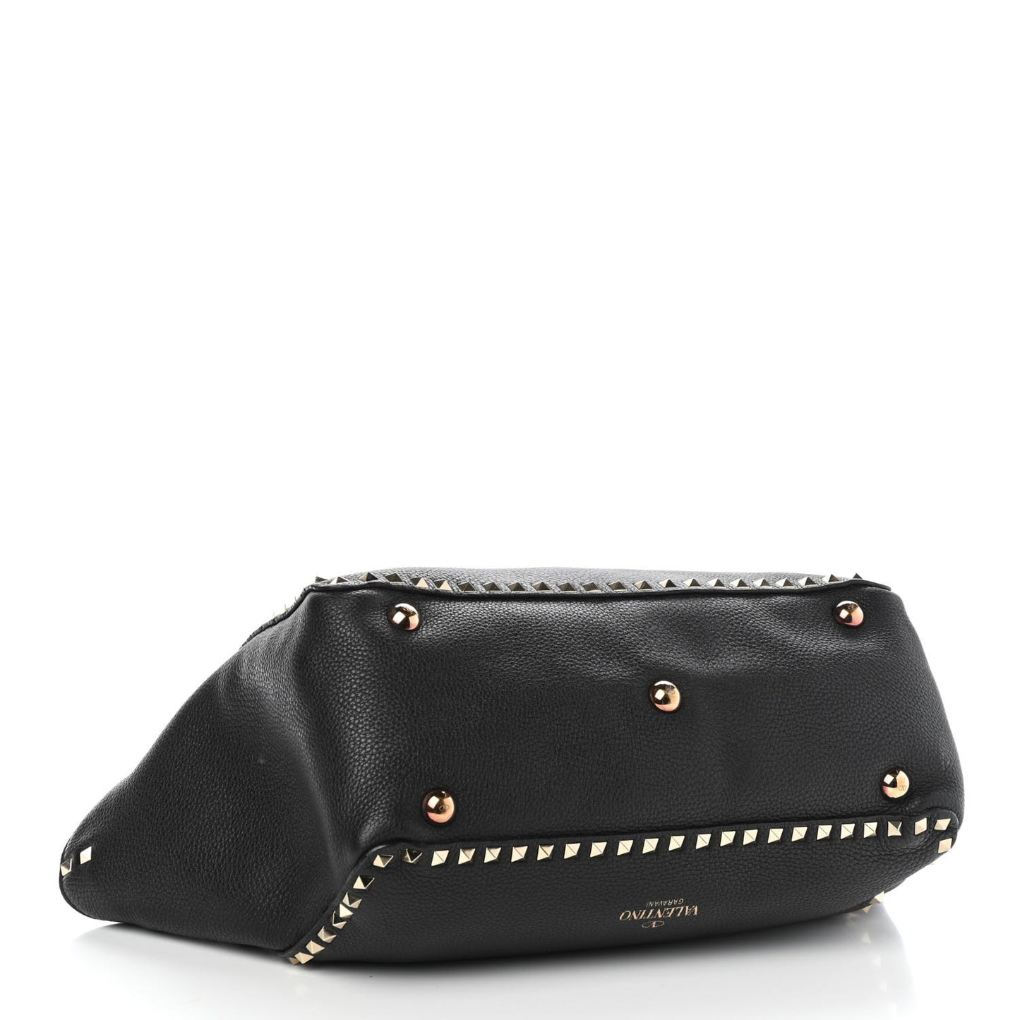 Pebbled Calfskin Medium Rockstud Tote Black