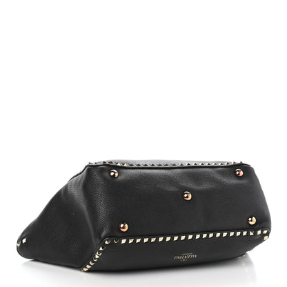 Valentino Garavani Pebbled Calfskin Medium Rockstud Tote Black 3 of 4