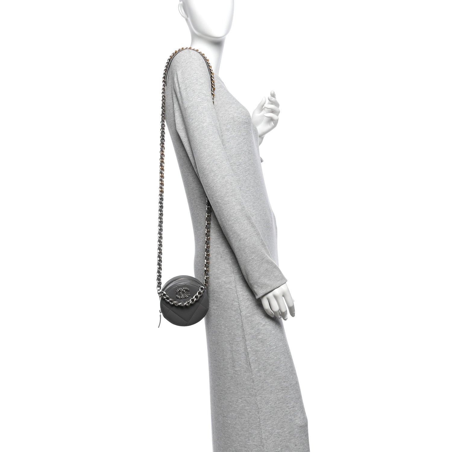 Chanel Lambskin Quilted Chanel 19 Round Clutch With Chain Grey 2 of 10