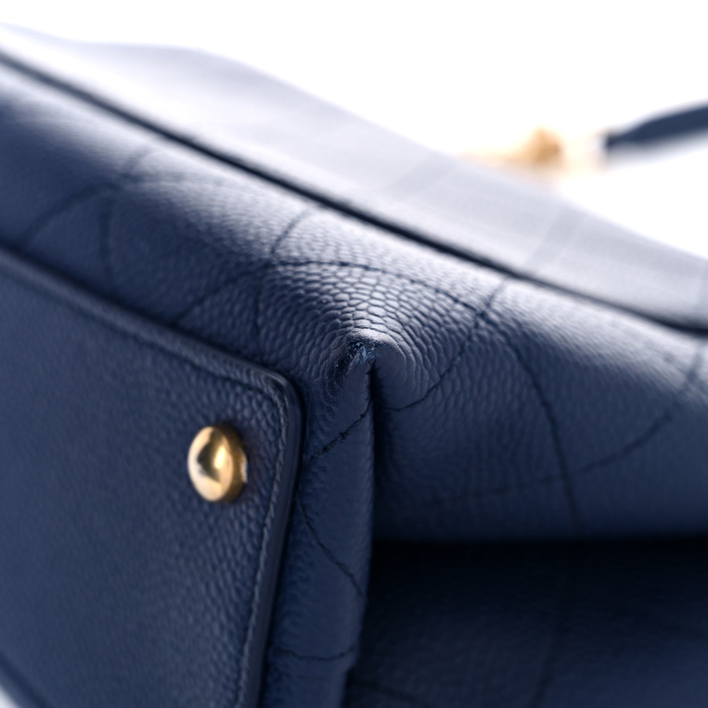 Caviar Diamond Stitched Top Handle Flap Navy