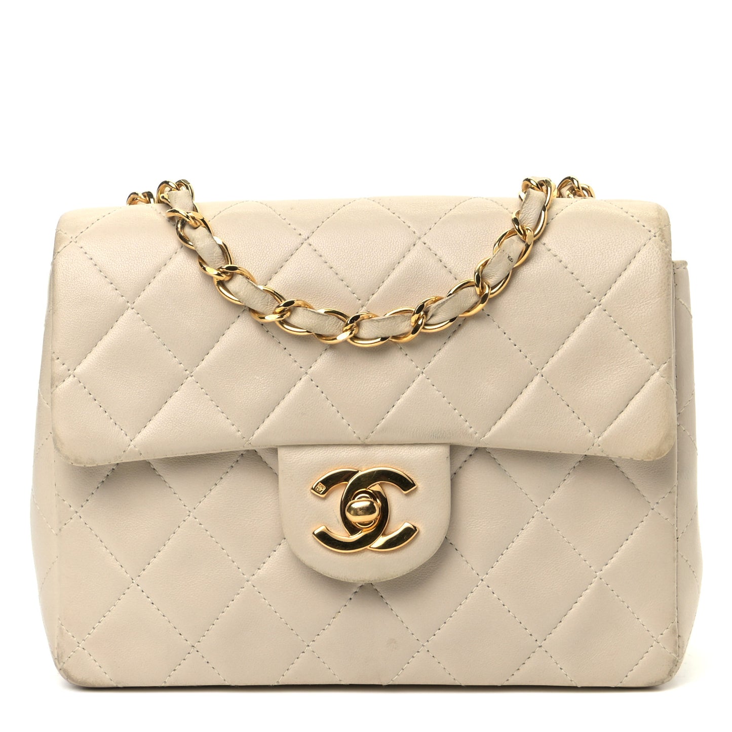 Lambskin Quilted Mini Square Flap Beige