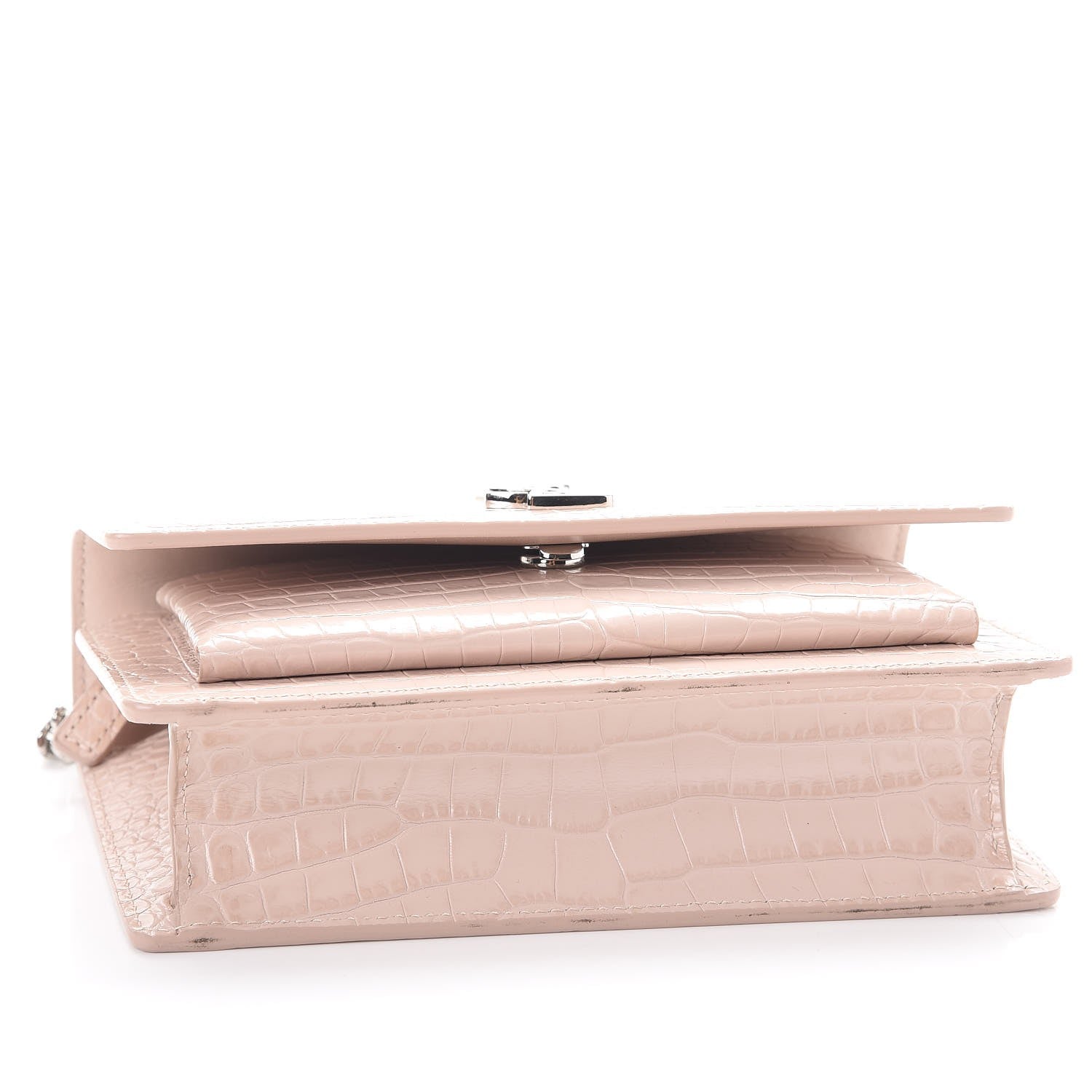Saint Laurent Calfskin Crocodile Embossed Monogram Sunset Chain Wallet Soft Nude 9 of 11
