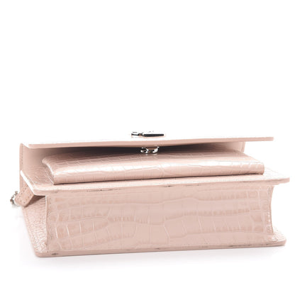Saint Laurent Calfskin Crocodile Embossed Monogram Sunset Chain Wallet Soft Nude 9 of 11