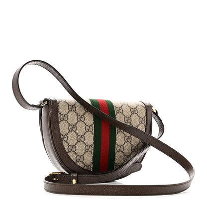 Gucci GG Supreme Monogram Textured Dollar Calfskin Web Mini Ophidia Flap Shoulder Bag Beige Ebony New Acero 3 of 11
