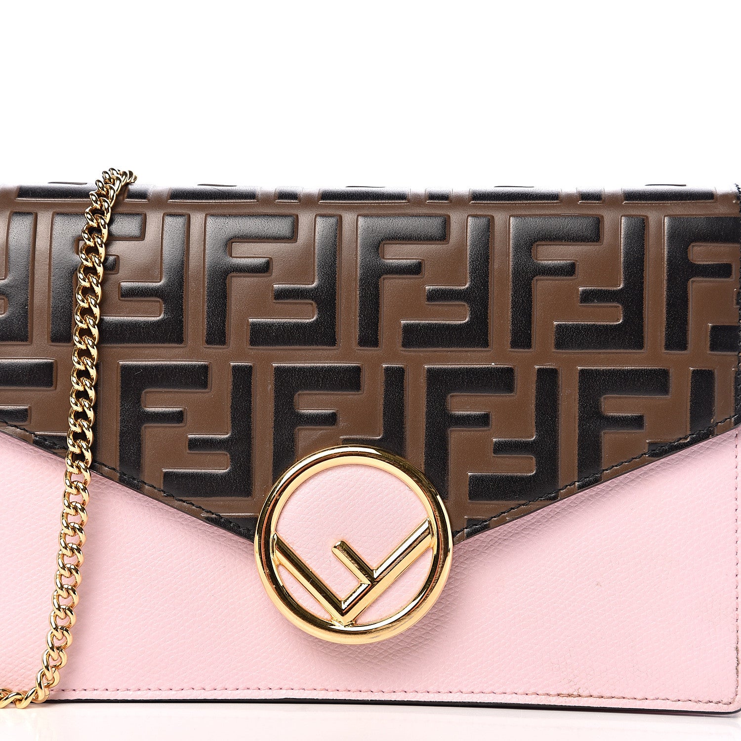 Fendi Vitello Cruise F is Fendi FF 1974 Embossed Medium Envelope Wallet On Chain Maya Black Peonia 9 of 9