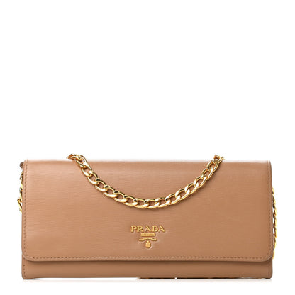 Prada Vitello Move Metal Oro Chain Wallet Naturale 1 of 4