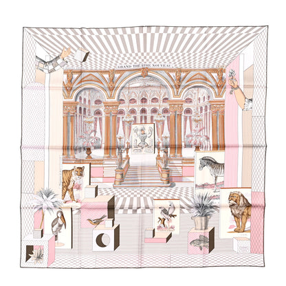 Hermes Silk Grand Theatre Nouveau Scarf 90 Rose Pale Etoupe 1 of 8