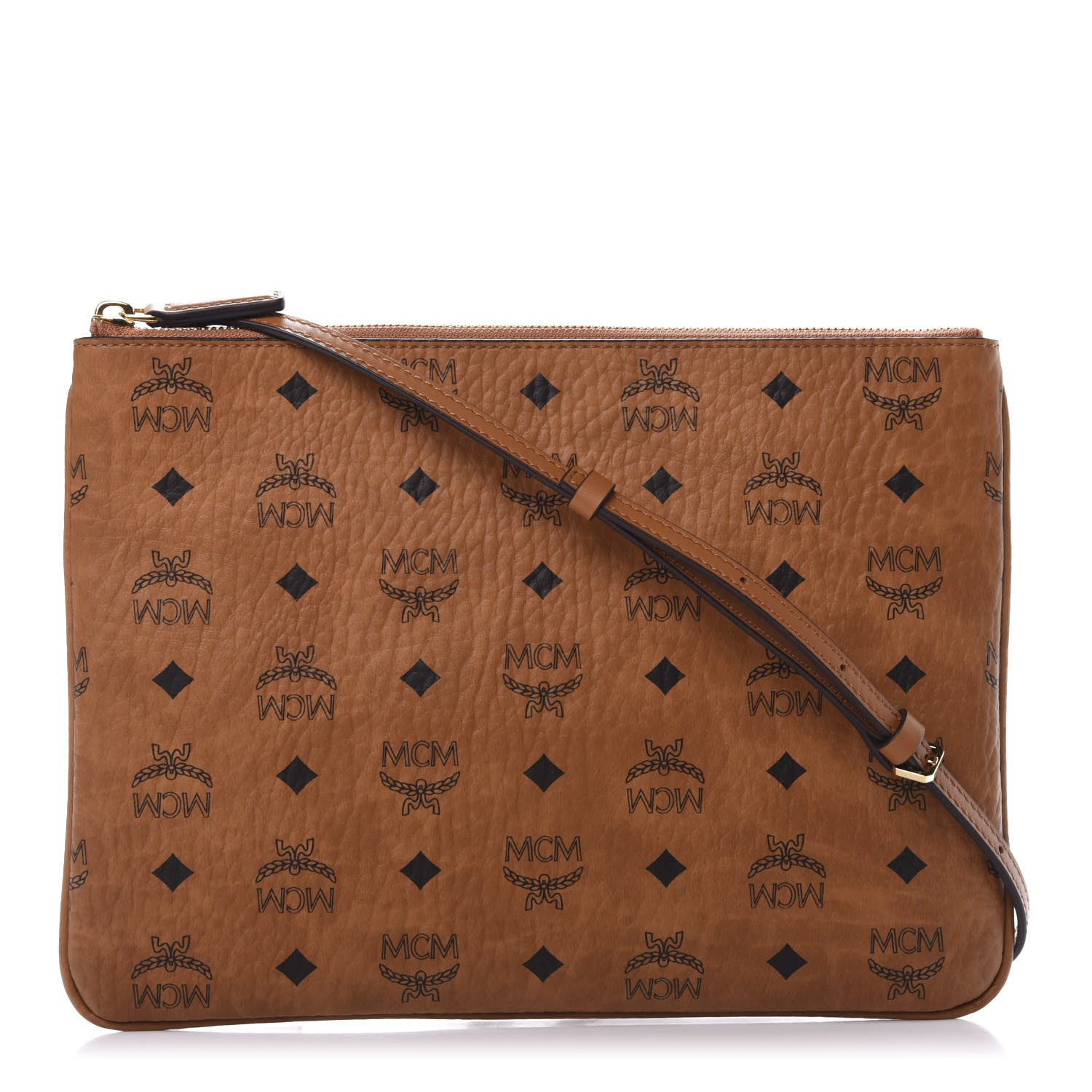 MCM Visetos Medium Crossbody Pouch Cognac 1 of 10
