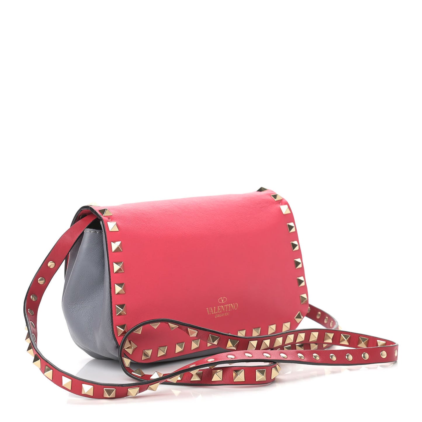 Vitello Colorblock Mini Rockstud Flap Saddle Crossbody Bag Deep Rose Green Grey Scarlet