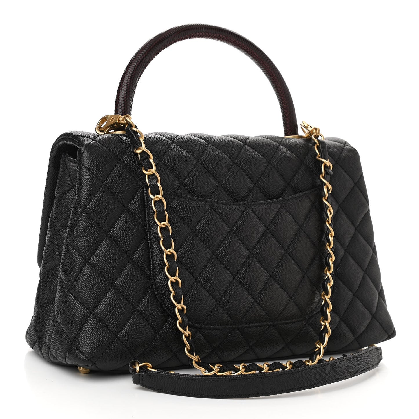 Caviar Lizard Embossed Quilted Small Coco Handle Flap Black