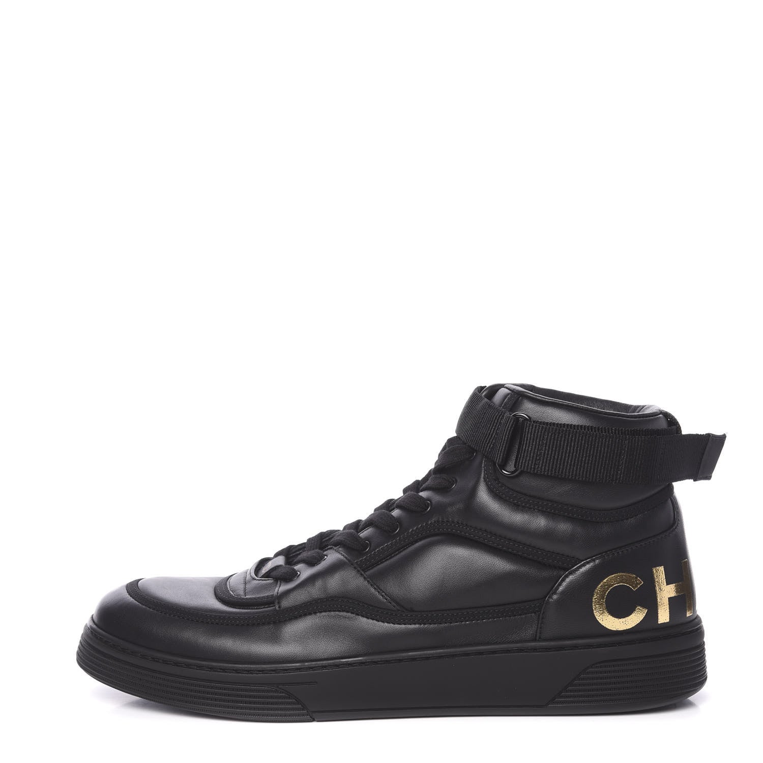 Chanel Lambskin Mens Logo High Top Sneakers 46 Black 1 of 11
