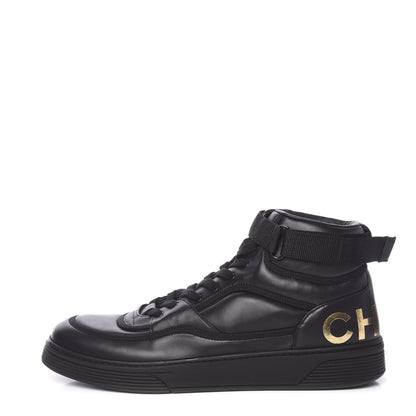 Chanel Lambskin Mens Logo High Top Sneakers 46 Black 1 of 11