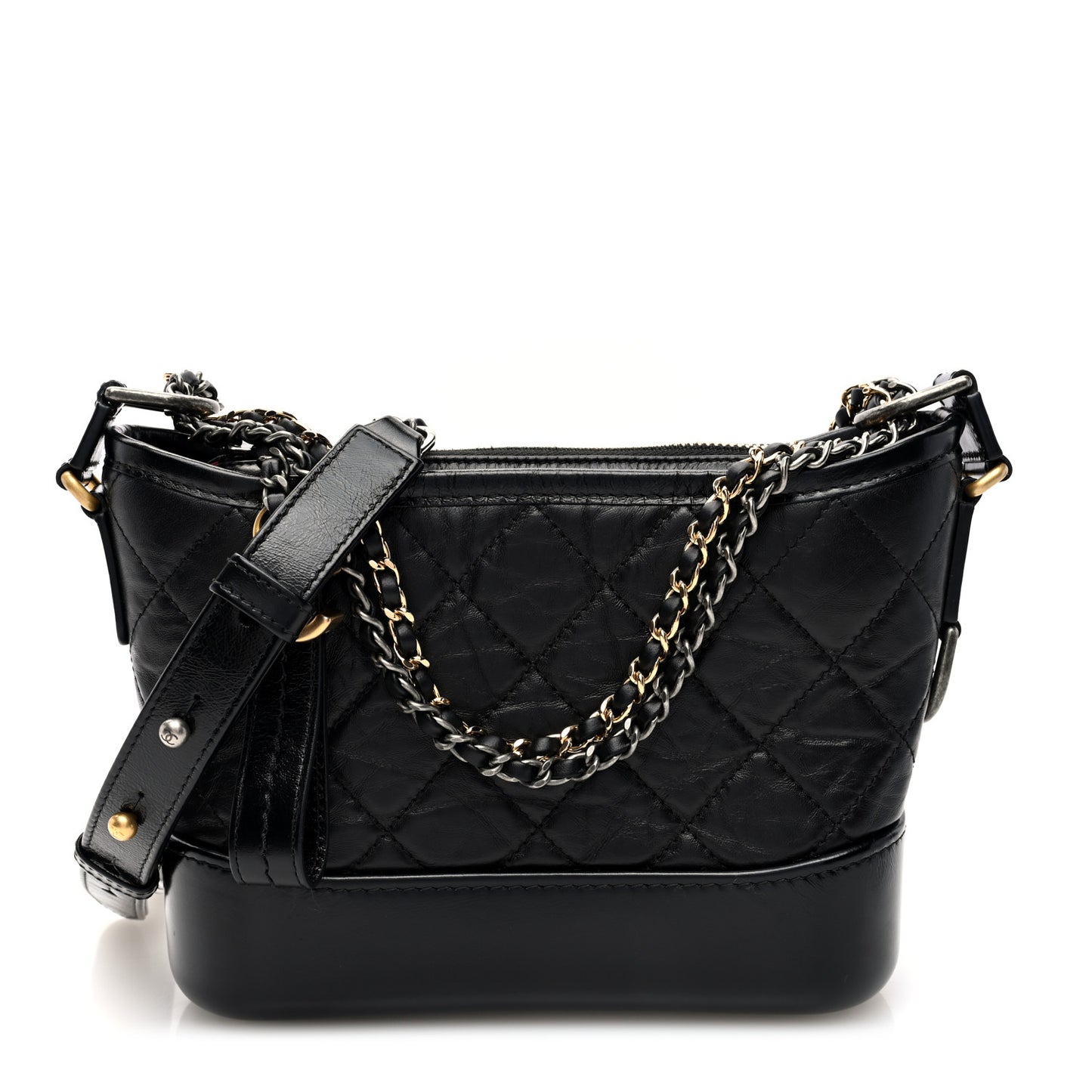 Aged Calfskin Quilted Small Gabrielle Hobo Black