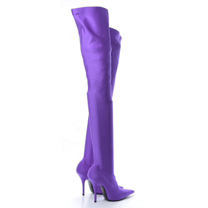 Balenciaga Spandex Pointed Toe Knife Thigh High Boots 36 Violet 4 of 7
