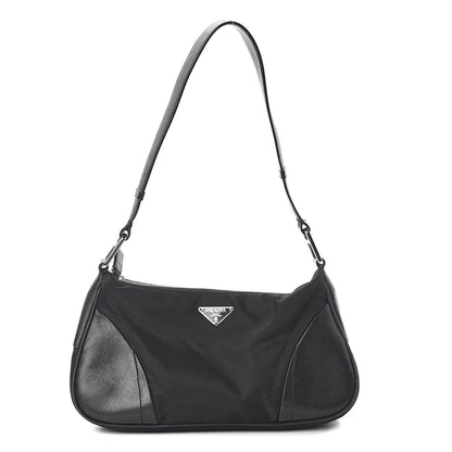Prada Tessuto Nylon Soft Calfskin Shoulder Bag Black 1 of 12