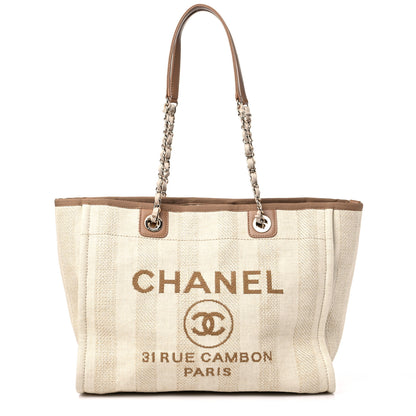 Chanel Mixed Fibers Calfskin Striped Small Deauville Tote Beige 1 of 8