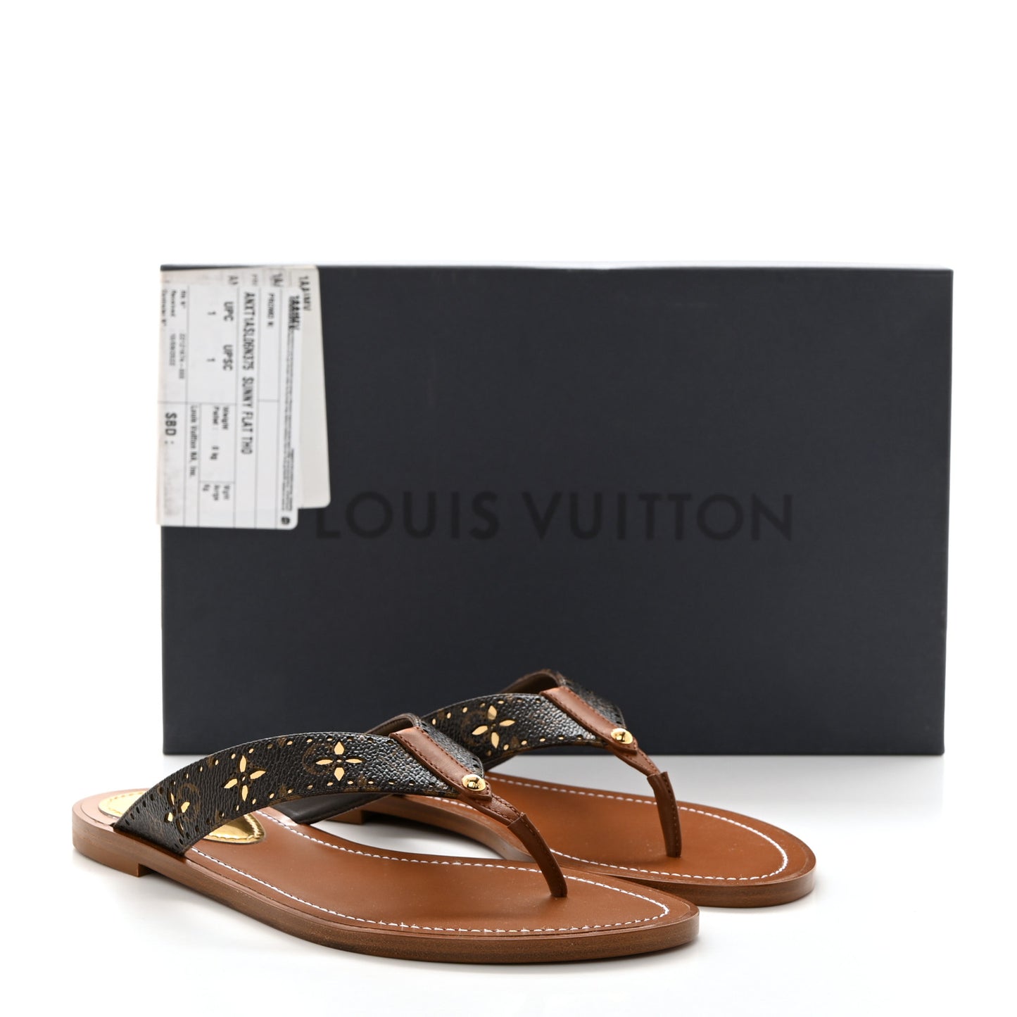 Monogram Sunny Flat Thong Sandals 37.5 Brown