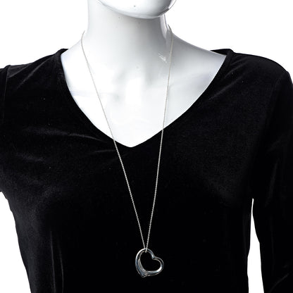 Tiffany Sterling Silver 36mm Elsa Peretti Open Heart Pendant Necklace 2 of 9