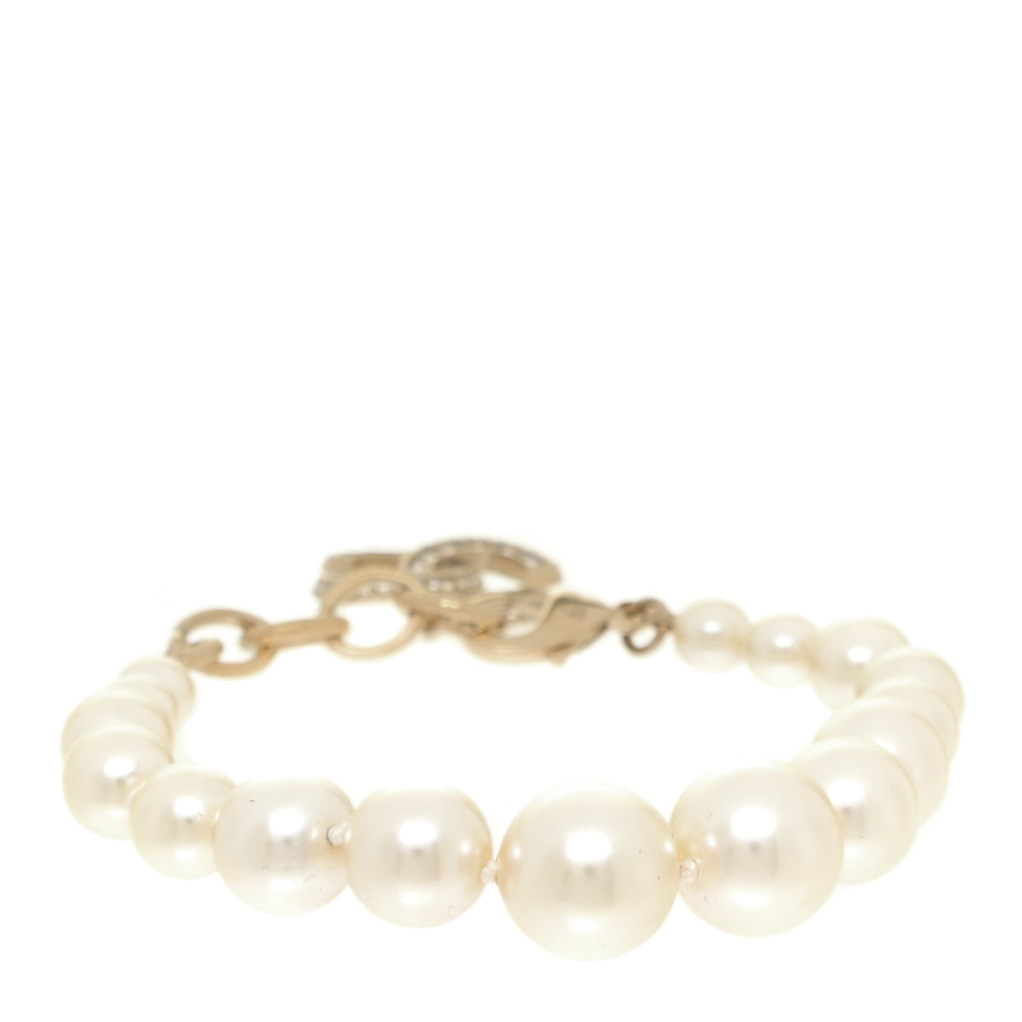Graduated Pearl Crystal CC Bracelet Gold