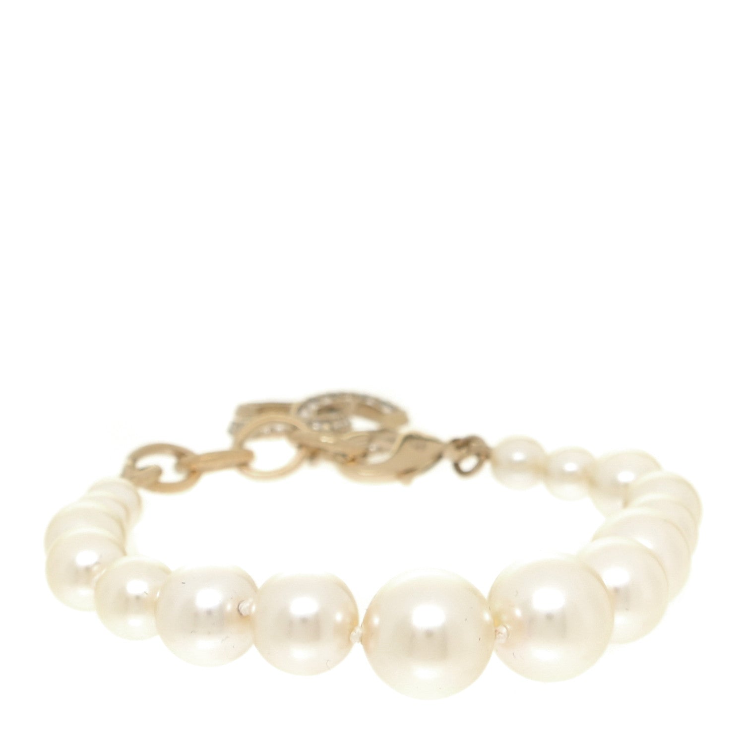 Chanel Graduated Pearl Crystal CC Bracelet Gold 3 of 6