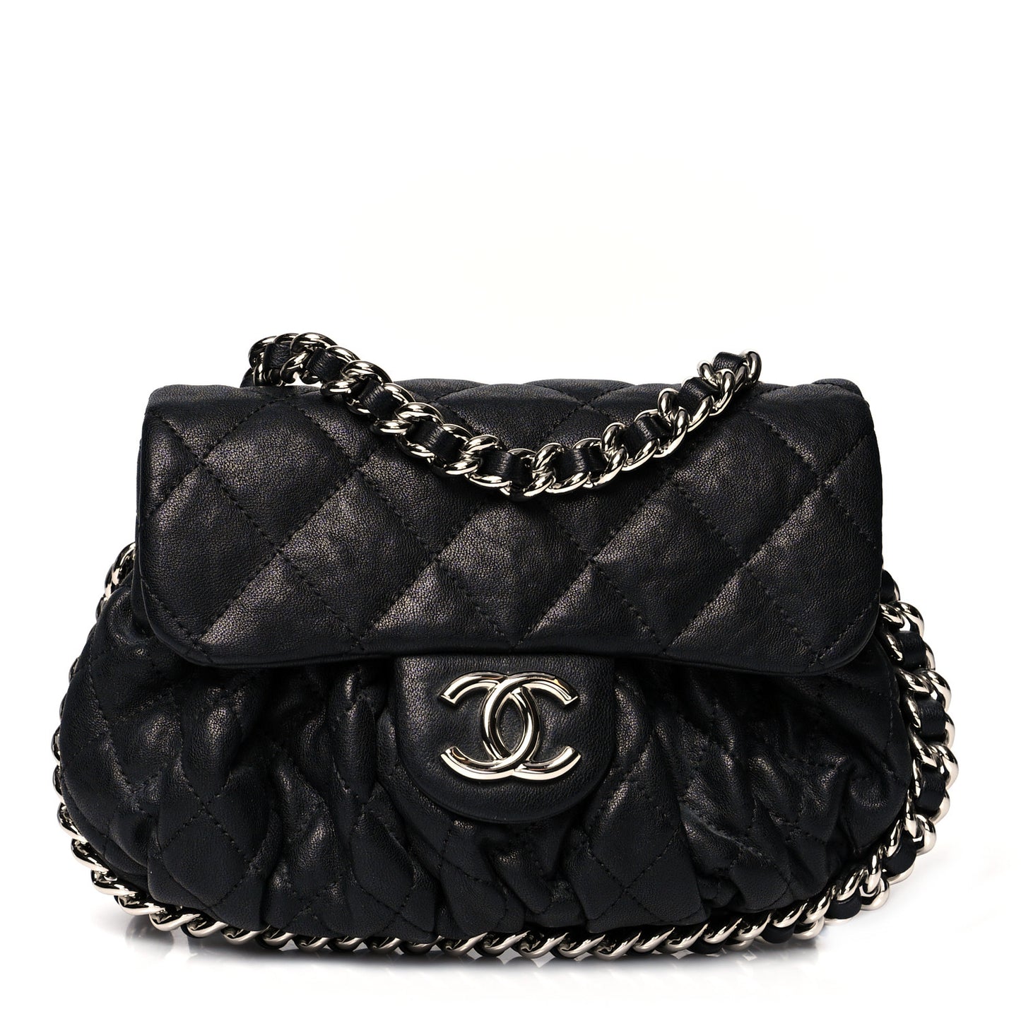 Washed Lambskin Quilted Mini Chain Around Flap Black